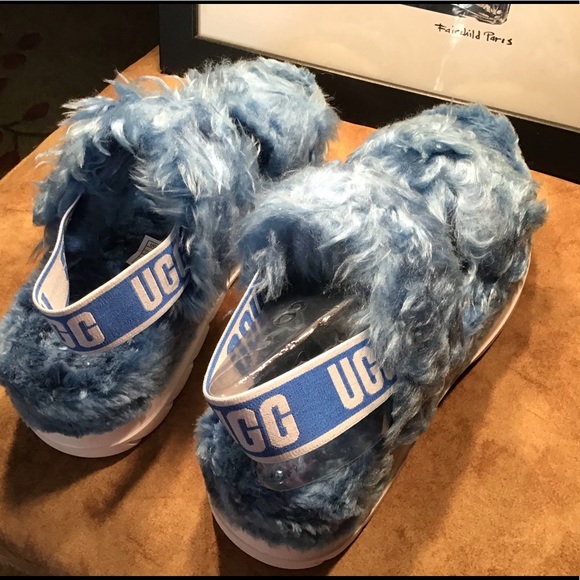 UGG NIB AUTHENTIC FLUFF SUGAR SANDAL IN BLUE & WHITE SOLE PLATFORM SLIPP… - Picture 5 of 13